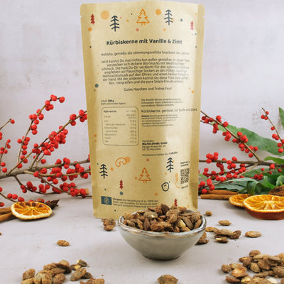 Bio Weihnachtsleckerei Kürbiskerne Vanille & Zimt im Kupferkessel gebrannt