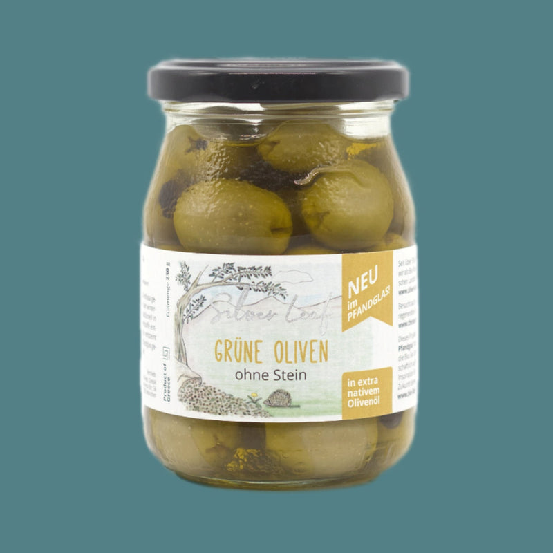 Griechische grüne Bio Oliven in Öl