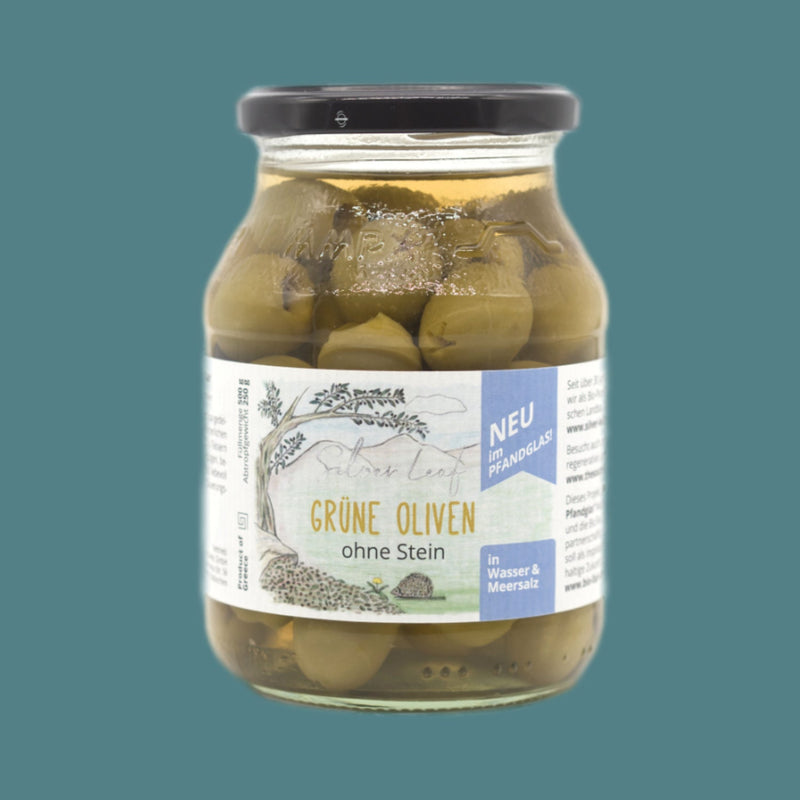 Griechische grüne Bio Oliven in Salzlake