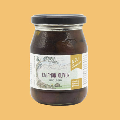 Griechische Bio Kalamon Oliven in Öl